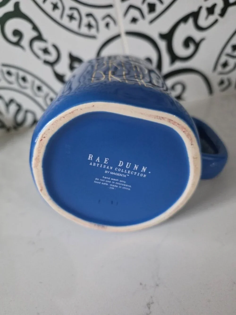 New Rae Dunn Blue Holiday Dreidel Mug Gold Lettering Hanukkah